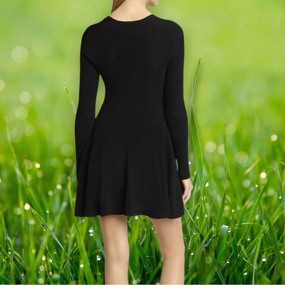 Balmain Plunging Long-Sleeve Rib Knit Mini Dress Size 44 - Picture 2 of 16